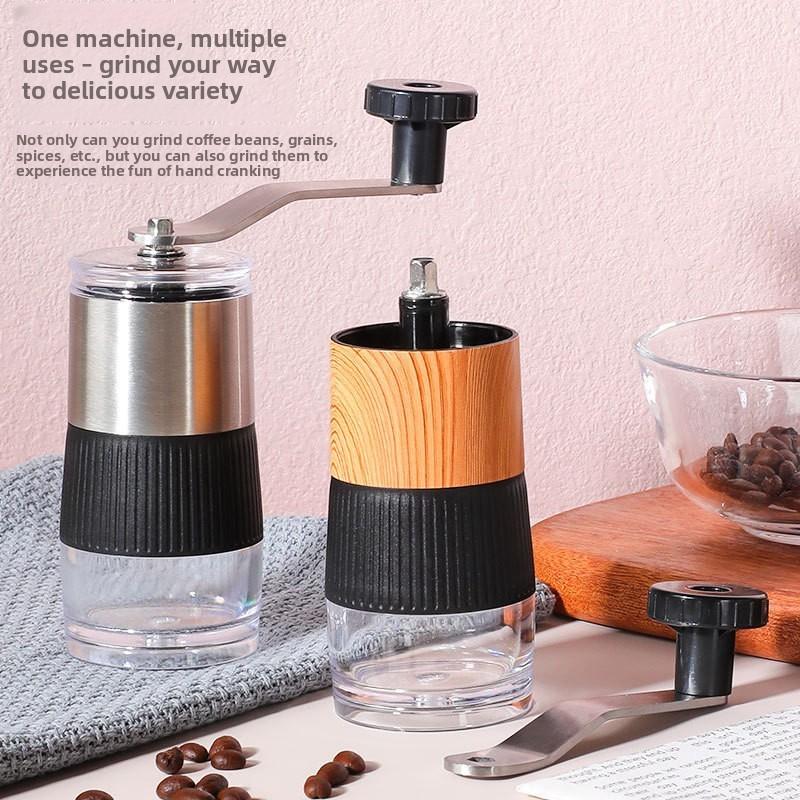 Moderne manuelle Kaffeemühle aus Edelstahl mit einstellbarem Mahlgrad für den Büroeinsatz