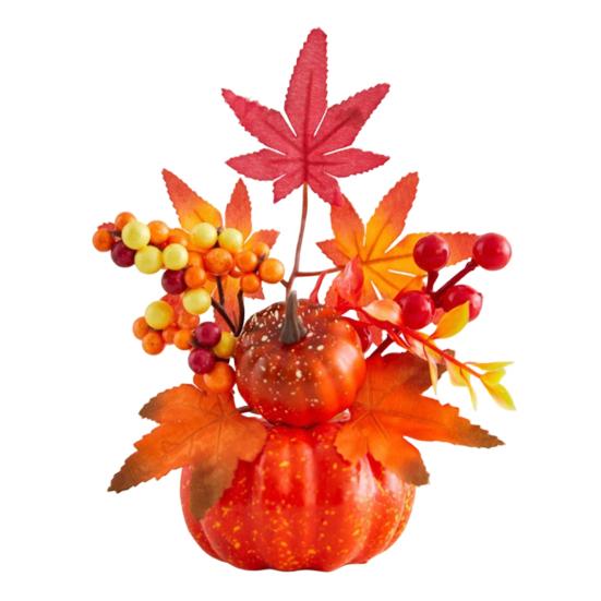 Rustic Autumn Floral Arrangement Fall Artificial Pumpkin Table Centerpiece, Fake Decoration with Sunflowers, Halloween Party Ornament Maple