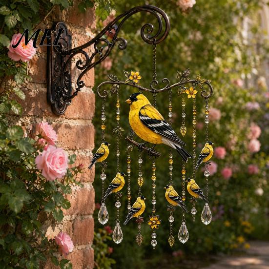 Crystal Bead Wind Chime Graceful Bird Chimes, Chimes for Outside, Metal Three-dimensional Carving Hanging Suncatchers with Pendants Garden Yard Decor