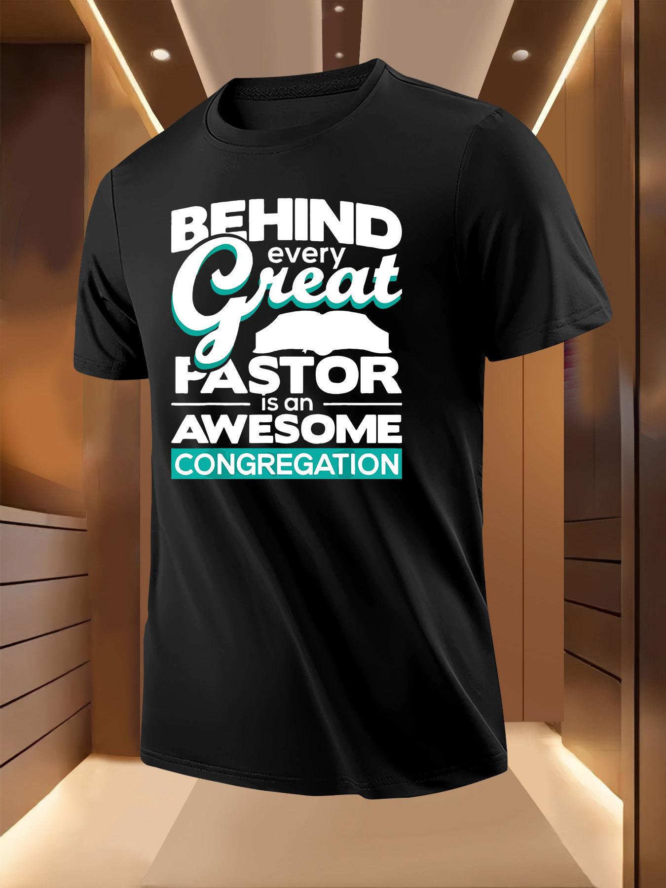 Pastor & Church Graphic - Light Yellow Religious Tee with Bold Behind Every Great Pastor is an Awesome Congregation Saying T-shirt XS