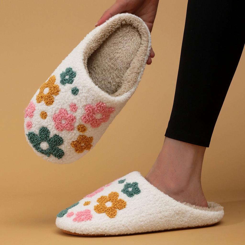 Bloemenmeisje Zachte Zool Pantoffels, Stille Binnen Warmte Pantoffels, Herfst en Winter Katoenen Pantoffels