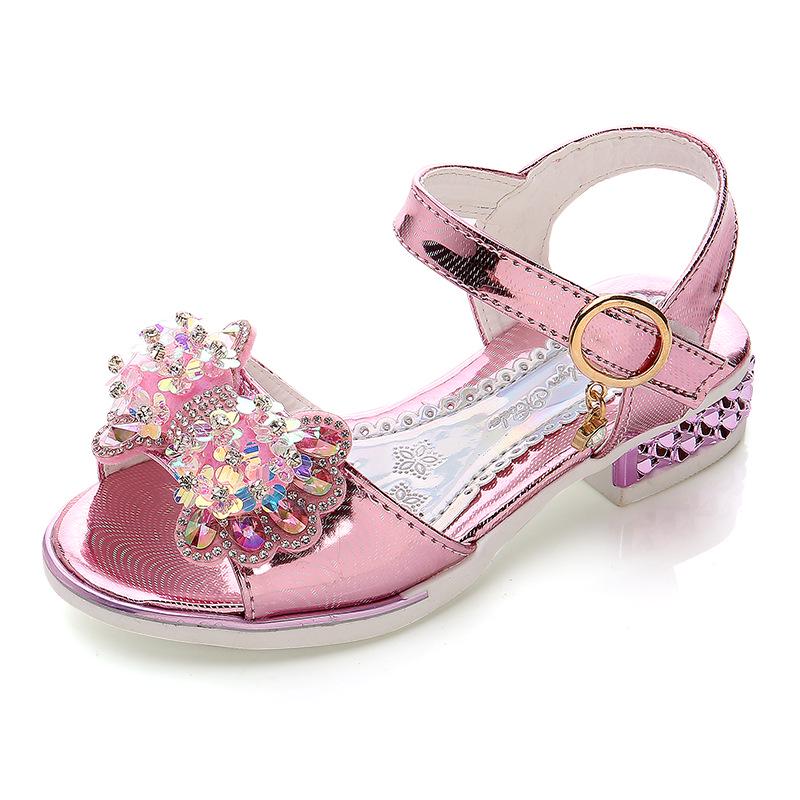 Girls Dance Shoes with Shiny Bows Kids Sandals Non-slip Soft Sole 2025 Summer New Children Princess Shoes for Party Wedding