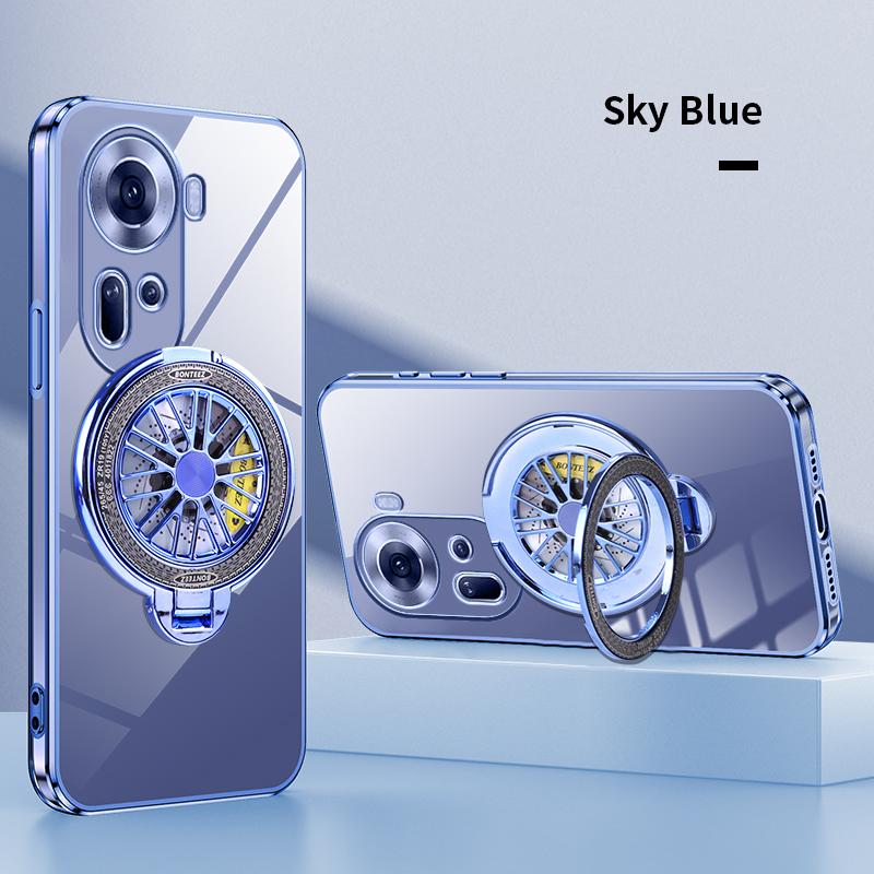 

Прозрачный чехол-подставка для телефона с гироскопом с прозрачным покрытием для OPPO Reno 12 12F 11 11F 10 8 7 Pro Plus 4G 5G Силиконовый чехол Reno 11 синий
