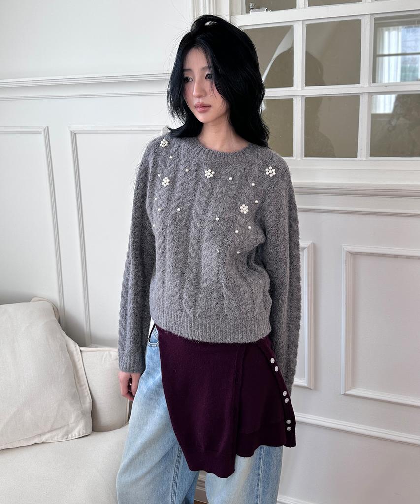 MARGARIN FINGERS Pearl Point Pullover (Grey)