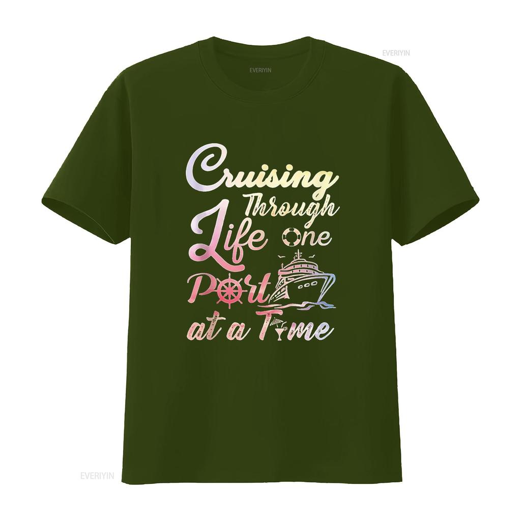 Cruising Through Life One Port At A Time And Youth T Shirt Black Vintage Washed Streetwear Breathable Comfortable Stylish