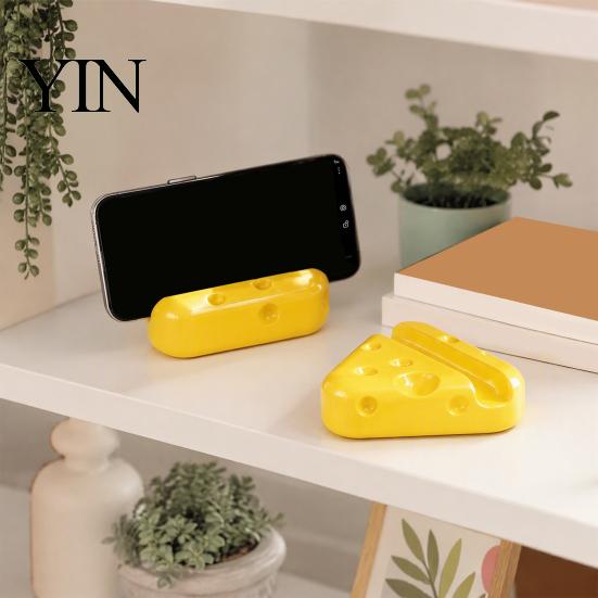 Durable Plastic Phone Dock 3D Printed Cheese Holder, Cute Desktop Stand, Compact Smartphone Creative Mount Stable Cell for Home Office Desk Decoration