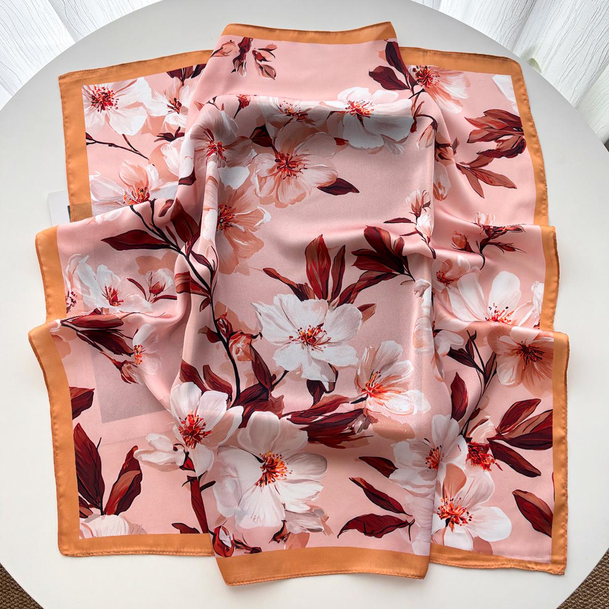 

Floral Printed Square Scarf For Women Imitation Silk Scarves Bandanas Luxury Hijab Neckerchief Elegant Travel Shawl Wraps