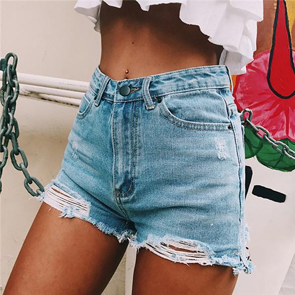 Buy Ripped Denim Shorts Women Cuffed 