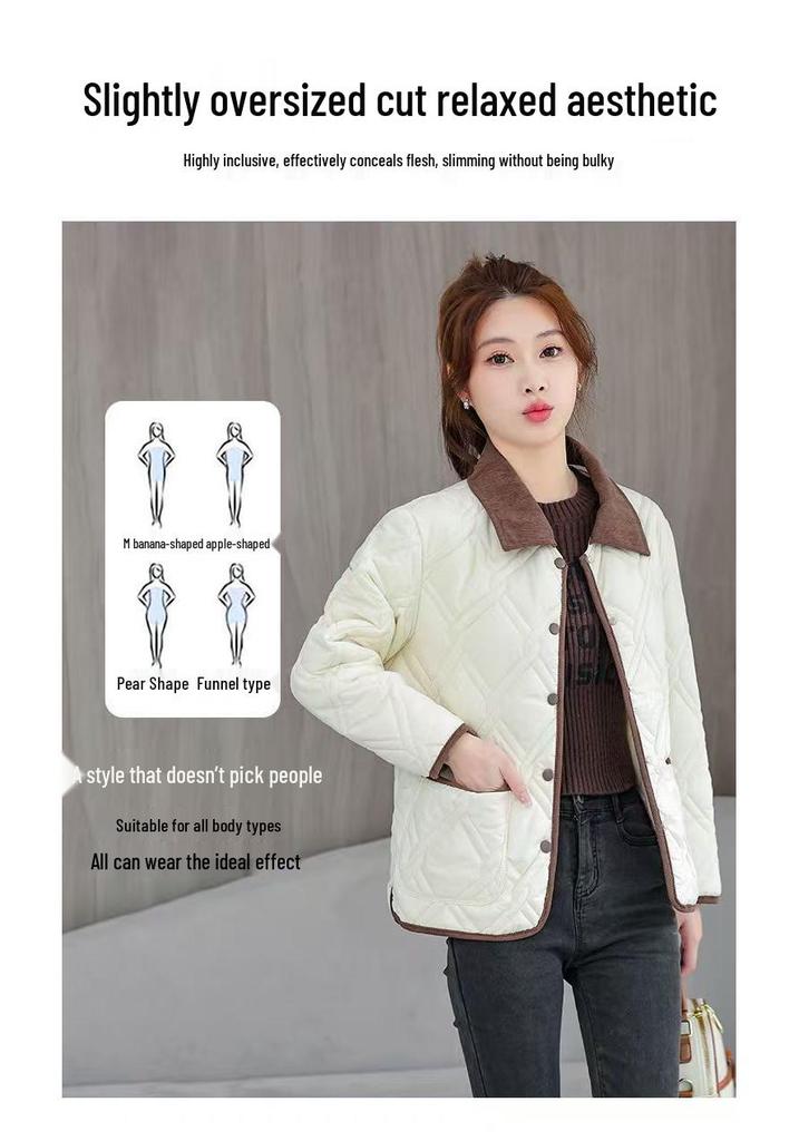 Trendy Diamond Pattern Women's Jacket - Lightweight, Stylish, Versatile, Autumn/Winter Color Block Design