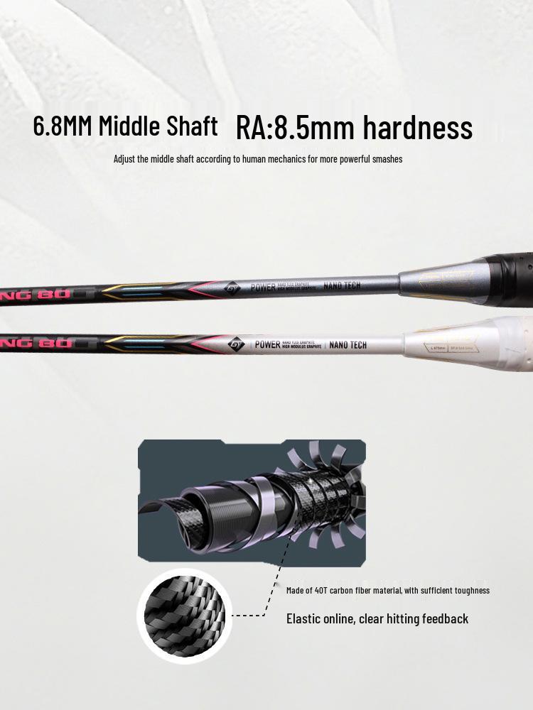 Thunder 80 Professional Adult Badminton Racket - Ultra-light Carbon Fiber 5U Racket