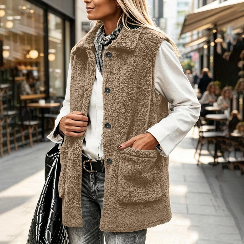 Women's Casual Sleeveless Vest Fuzzy Outerwear for Fall and Winter Layering