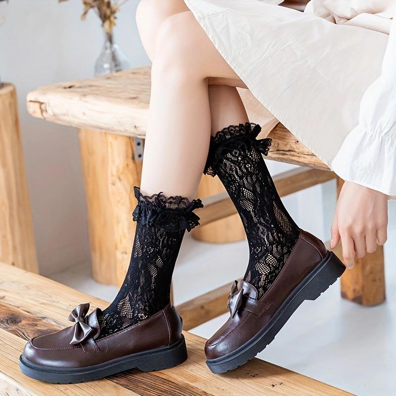 1/2/3Pairs Lace Mesh Socks, Comfy & Breathable Cut Out Socks, Women's Stockings & Hosiery