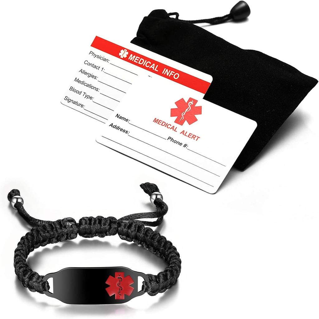 Medical Alert Bracelets for Women Personalized | Medical Alert ID Bracelets | Tow-Tone Polyester Rope Handmade Braided Emergency Bracelet, Adjustable