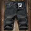 Summer Men Denim Shorts Mid-rise Button Zipper Fly Multi Pockets Short Jeans Slim Straight Male Knee-Length Short Jeans