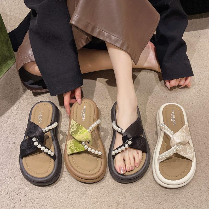 Dicksohlige Hausschuhe Damen Sommer Retro Schuhe Überkreuzriemen Strand Zehentrenner