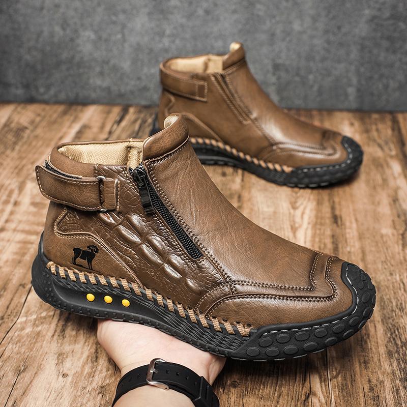 Classic Handmade Leather Boots for Men Fashion Outdoor Casual Ankle Boots Comfort Slip on Driving Shoes Men's Boots