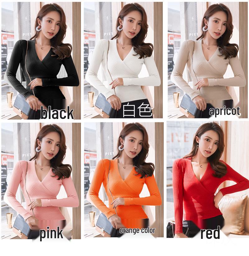 2026 Koreanischer Stil Tiefes V-Ausschnitt Langarm Schlank Geschnitten Strickpullover für Damen - Trendiger Vielseitiger Basisschicht