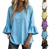 Women’s Loose Fit Ruffle Sleeve Blouse with Round Neck and Flared Three Quarter Sleeves for Casual Daily Wear