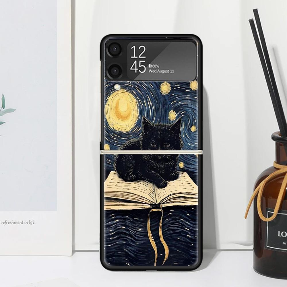 Witch And Cat Colorful Cute Phone Case For Samsung Galaxy Z Flip 7 Flip7 Zflip 6 Flip6 5 Flip5 4 Flip4 3 Flip3 5G Fundas Black C