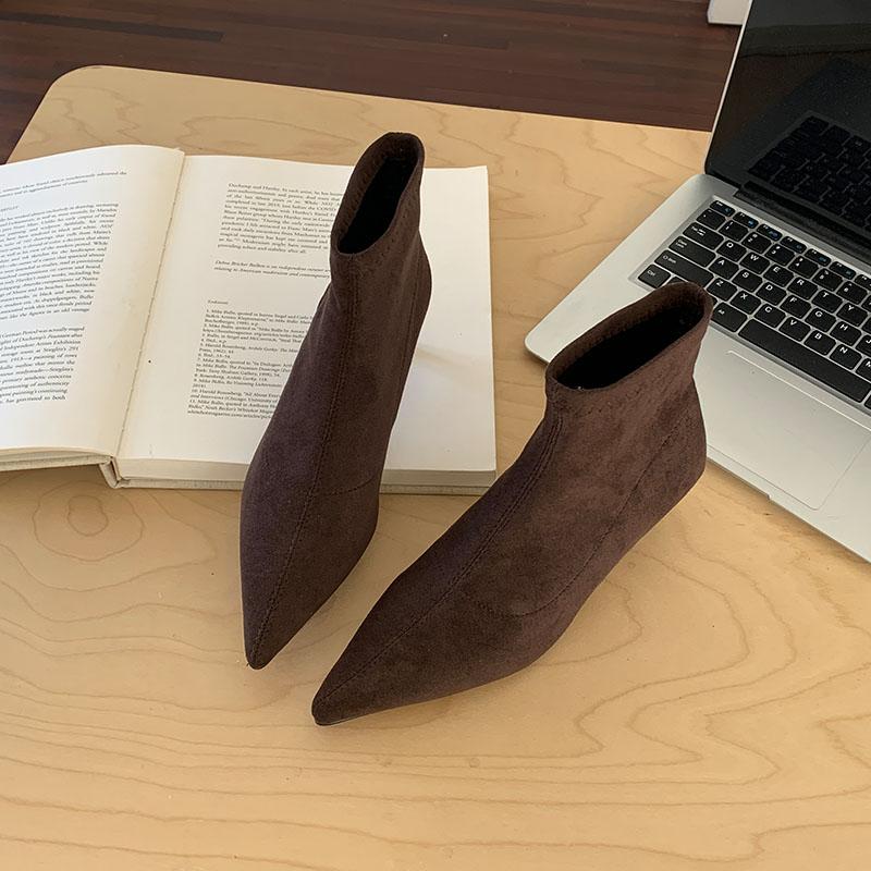 Fashion Fashion Flock Elegant Women Ankle Boots With Low Heel Shoes Female Pointed Toe Ladies Short Modern Boots Pumps Shoes Lady