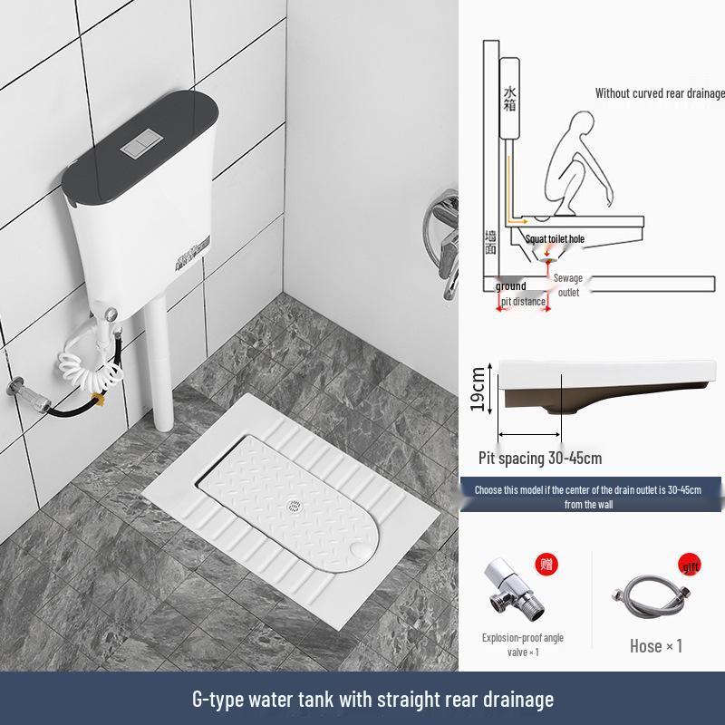 Compact Ceramic Squat Toilet with Flip Lid and Cover Plate