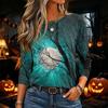 Women's Halloween Print Long Sleeve Neck Pullover T-Shirt for Fall