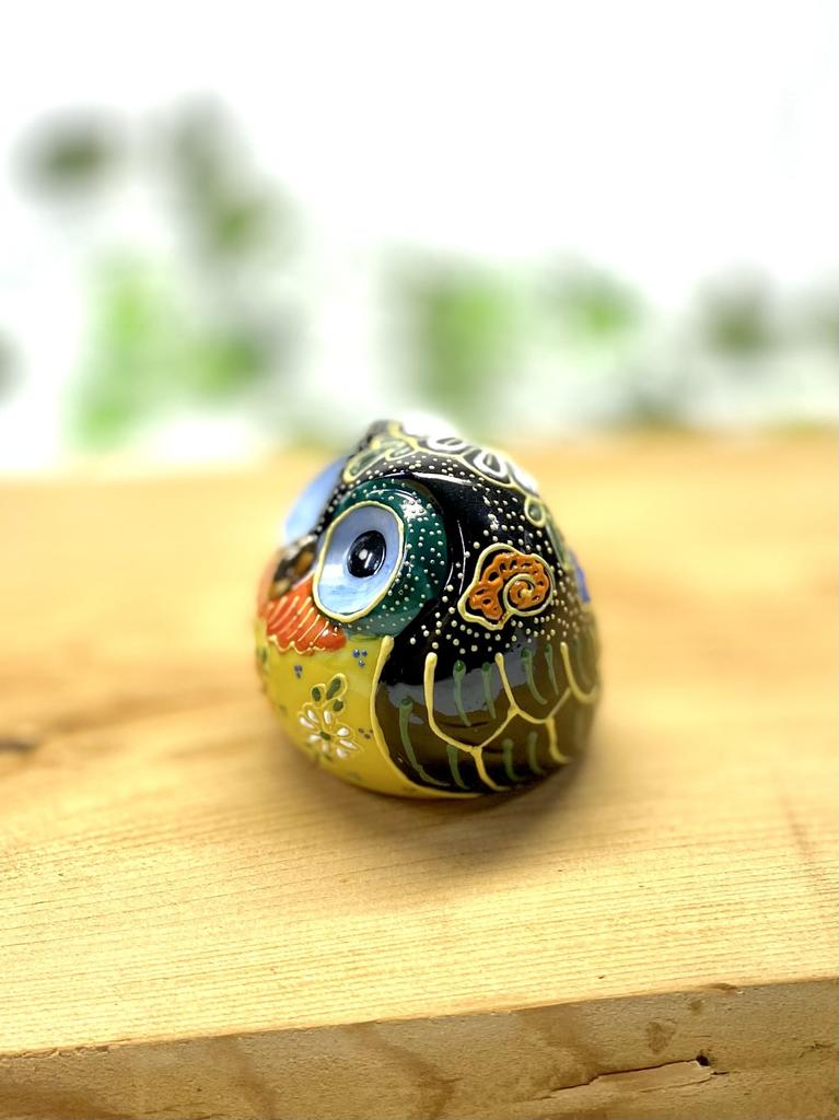 Hyakukaen Kutani Owl Figurine, Lucky, Decomori, Black, Size 2.2