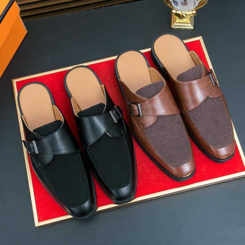 Summer Men’s Brown Sandals Mules Clogs Dress Black Prom Shoes Stylish Leather Shoes Plus Size