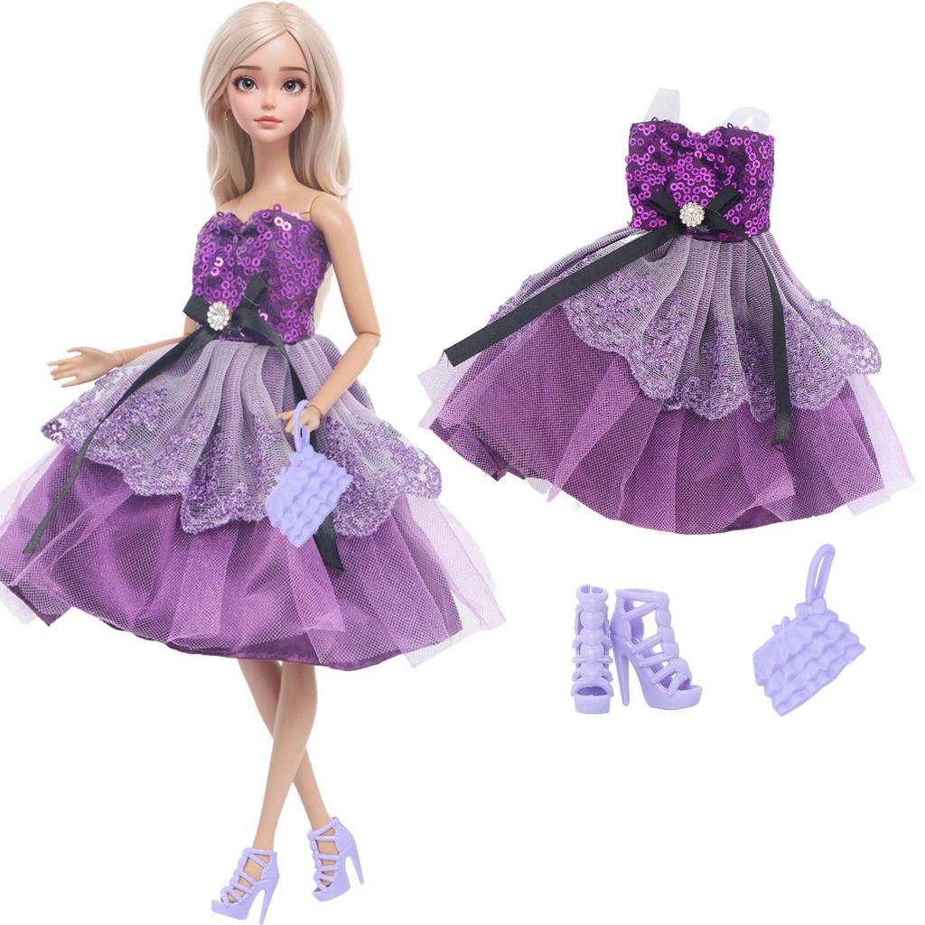 Fashion Doll Dress and Accessories for 30cm Doll 11.5'' Girl Doll Mini Gown with Cute Crown Handbag Shoes Boots Kids Toy Gift