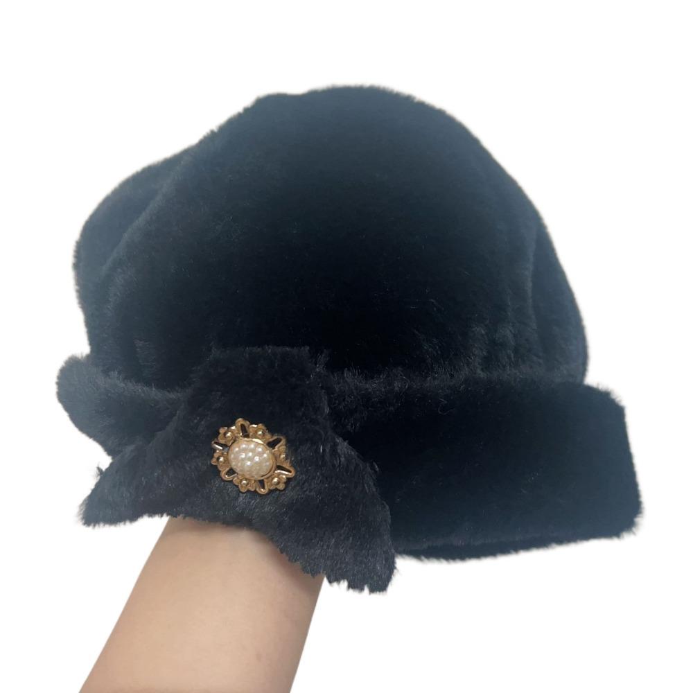 Thickened Bucket Hats Pearl Flower Decor Thermal Hat Solid Color Women Winter Hat  Autumn Winter