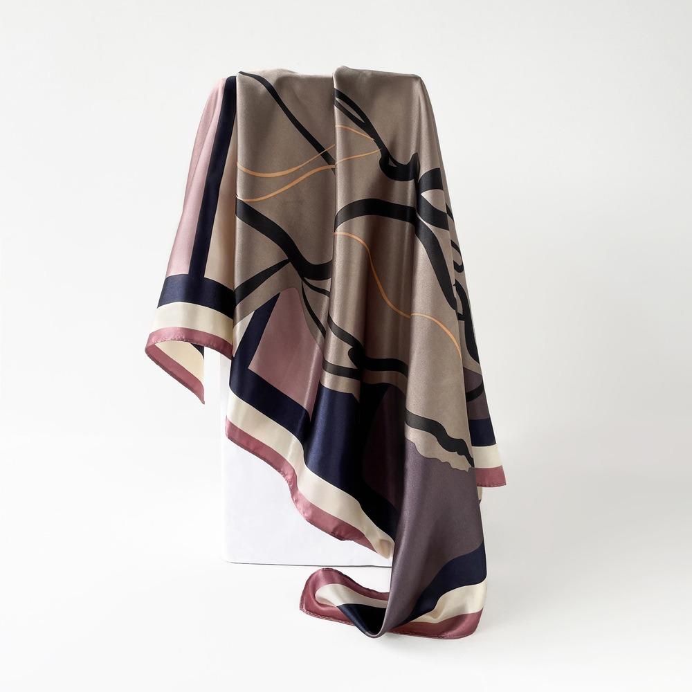 Square Scarf for Women's Imitation Silk Scarf Mother Gift Satin Color Tick Scarf Digital Printing Breathable Versatile Sun Protection
