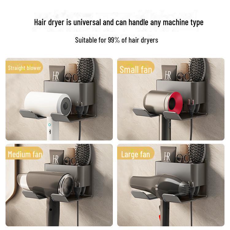 Gun Gray Punch-Free Hair Dryer Rack for Bathroom or Barber Shop