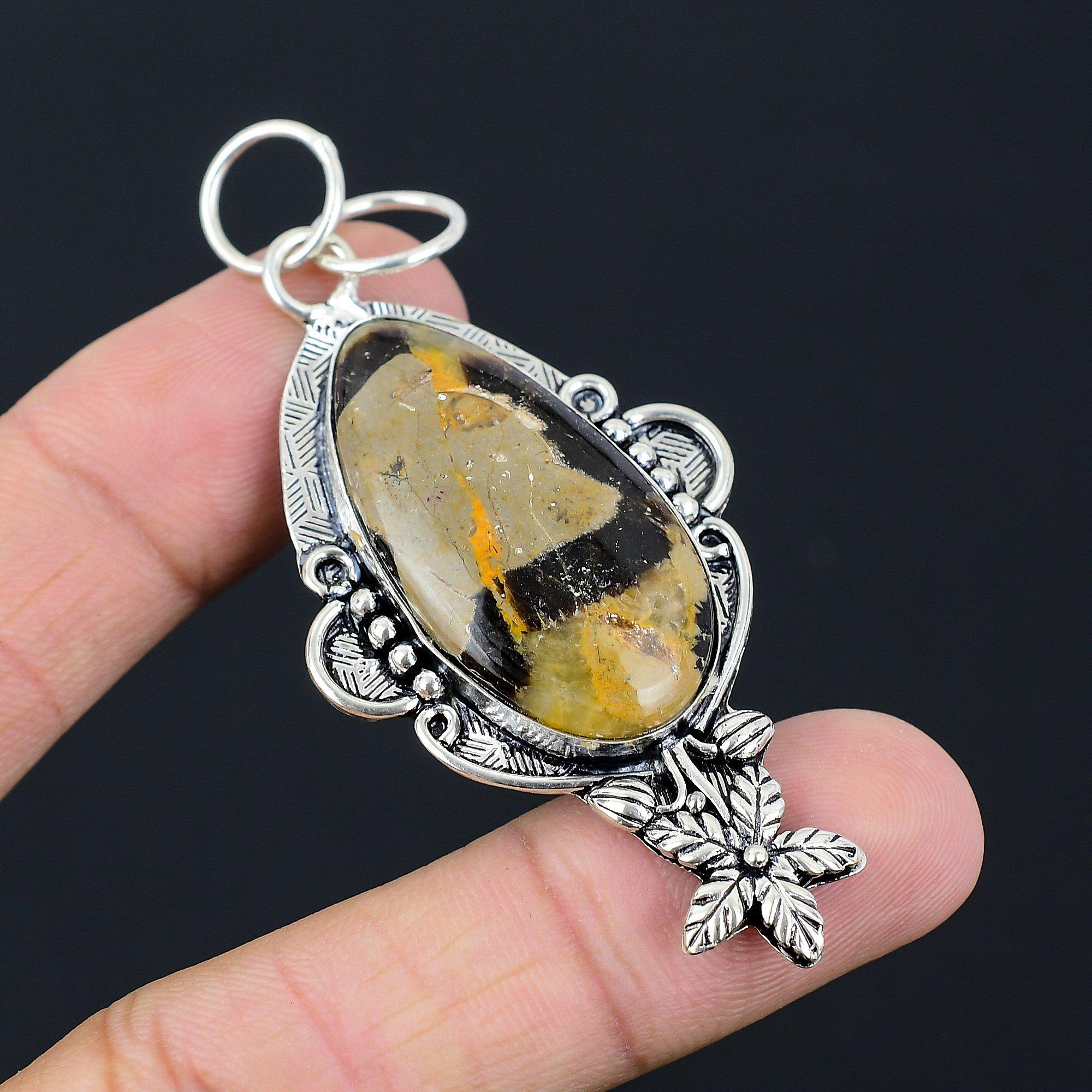 Natural Septarian Gemstone Pendant Flower 925 Sterling Silver Indian Jewelry