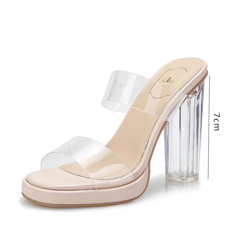 

Women s High Heels, 2025 Summer New Waterproof Table with A Line Not Tired Feet Thick Crystal Slippers, Women s Shoes 36