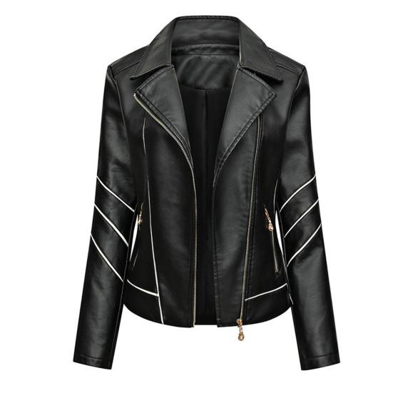Kurtka damska Solid Color Faux Leather Wiatroodporny Slim Lady Coat do jazdy motocyklem