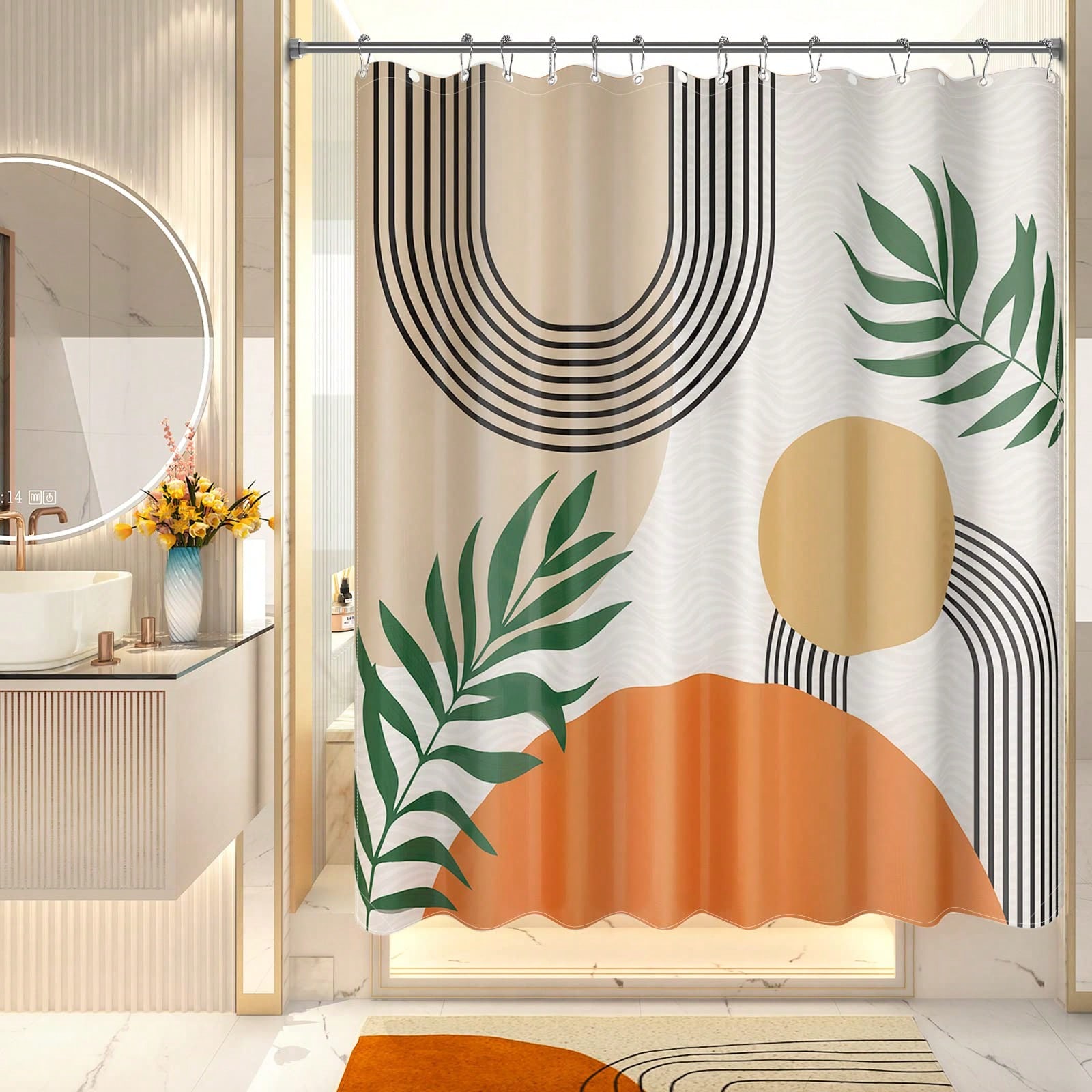 Amazerbath Shower Curtain With Hooks Sets, Luxury Washable Cloth Shower Curtain Sets With 12 Shower Curtain Hooks W60H190(CM)-1 Pcs