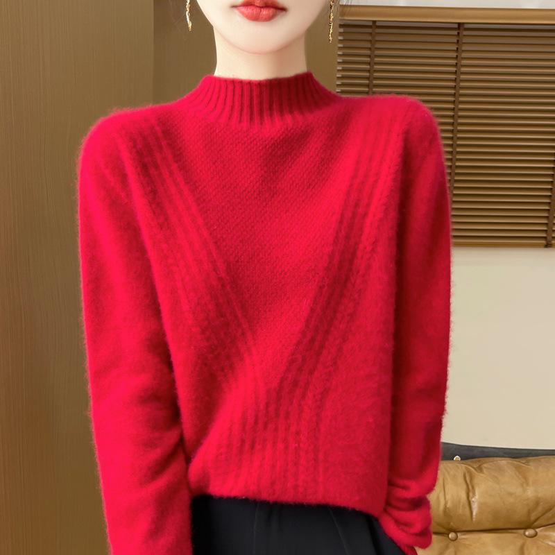 Elegant Women's High Neck Wool Sweater - Solid Color, Soft, and Versatile Knit Pullover for Autumn & Winter