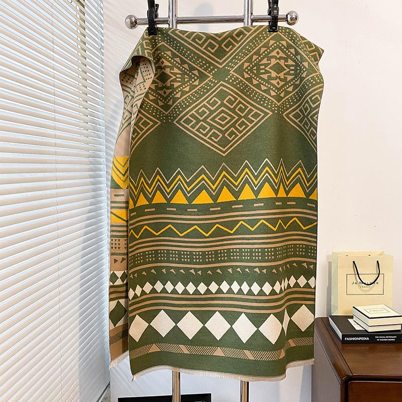 Simple Casual Style Contrasting Colors Double-Sided Imitation Cashmere Scarf Winter High-End Warm Shawl