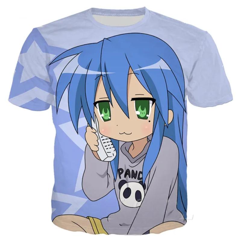 Lucky Star Japanese Anime T Shirt Mens Women Cartoon Loli Oversized Sports 3D Printed Harajuku Streetwear Kid Tops