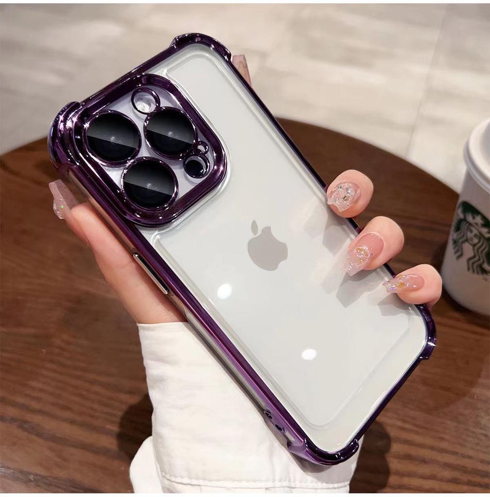 Applicable To Apple 17ProMax Electroplated Four-corner Anti-drop Mobile Phone Case iPhone16 All-inclusive 14/15 Transparent Soft Case