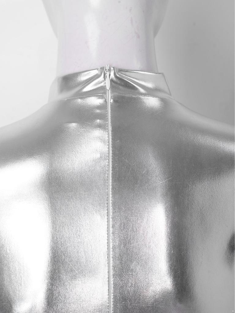 Women Stage Performance Dress Mock Neck Long Sleeve Shoulder Boards Sequin Hearts Metallic Tulle Lining Back Invisible Zipper for Halloween Party