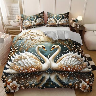Crown Swan Gemstone Soft with Soft Fabric Duvet Cover Set High-Definition Print 1 Soft Duvet Cover + 2 Pilowcases Inserts for Home Plus Dorm