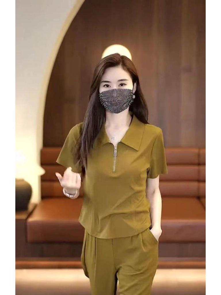 2025 Summer European Trendy Two-Piece: Ice Silk Loose Fit Short Sleeve Set for Women