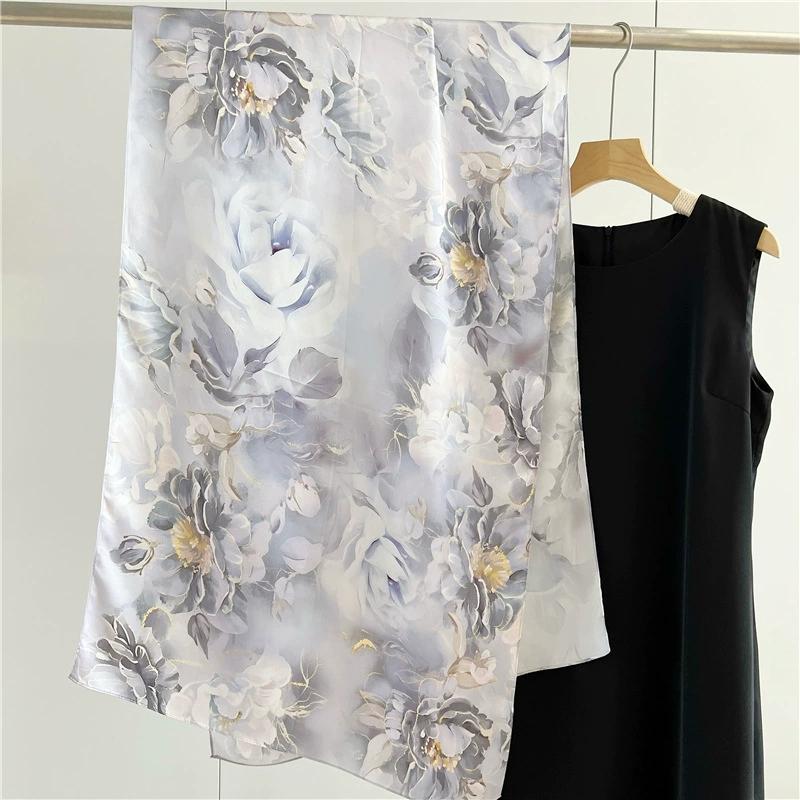 Graceful 100% Pure Silk Scarf Women Elegant Mulberry Silk Floral Neckerchief Scarves Shawls