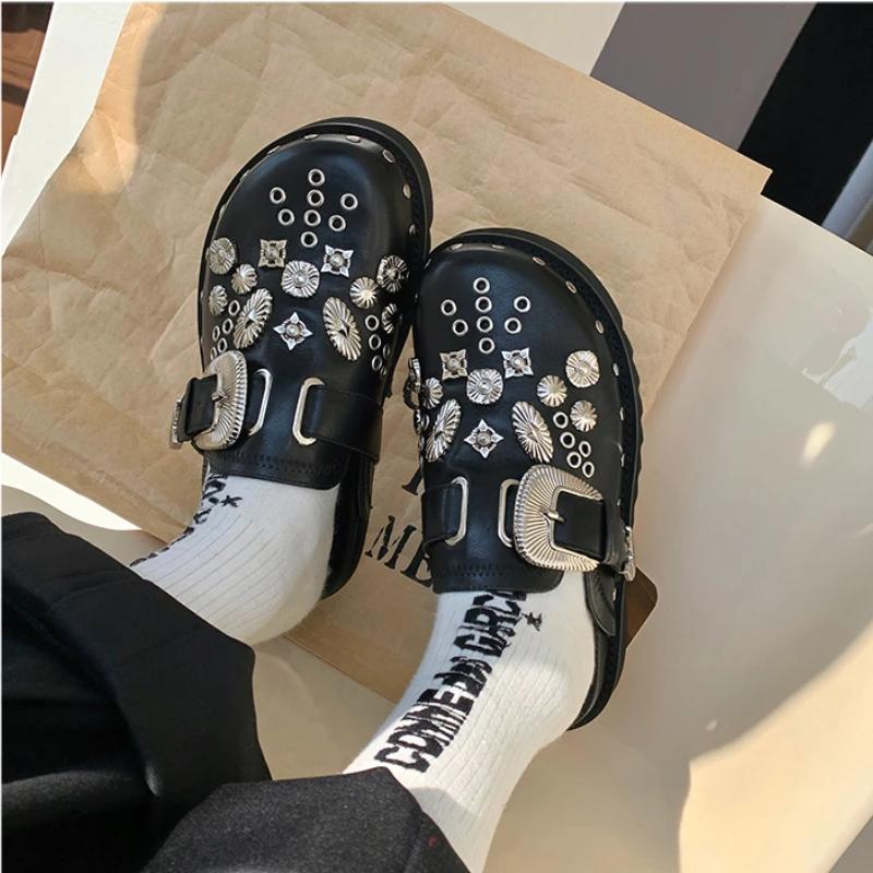 Fashion Women's Slippers Summer New Thick Bottom Baotou Metal Decorative Buckle Sandals Casual Lightweight Comfortable Non-slip Slippers