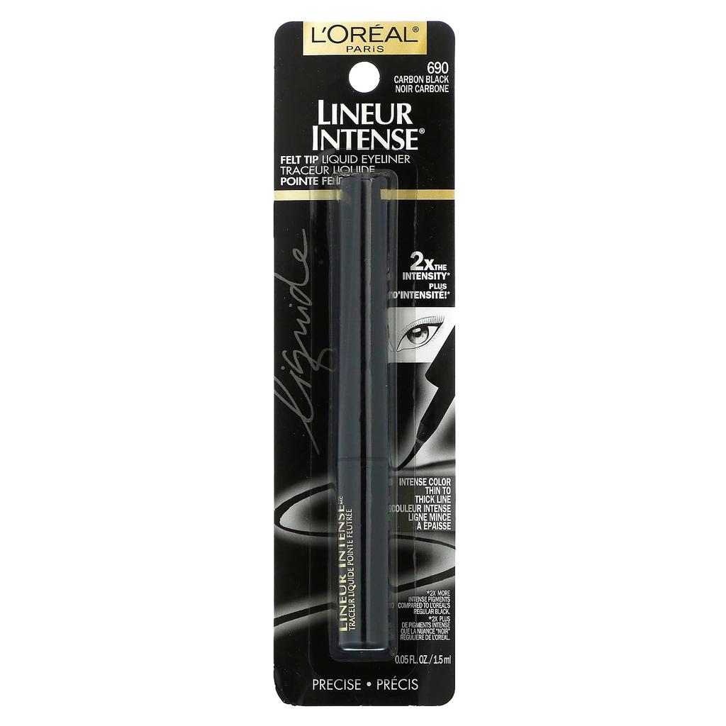 L'Oréal, Lineur Intense, Felt Tip Liquid Eyeliner, 690 Carbon Black, 0.05 Fl Oz (1.5 Ml)