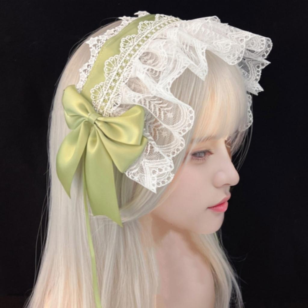Fascia per capelli Lolita Regolabile Fascia per capelli con Pizzo Arricciato e Fiocco Copricapo Fascia Comoda Accessorio per Costume da Festa
