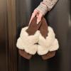 Black high-end flat-bottomed outer wear fluffy slippers female 2025 autumn and winter new one-pedal fairy velvet cotton slippers