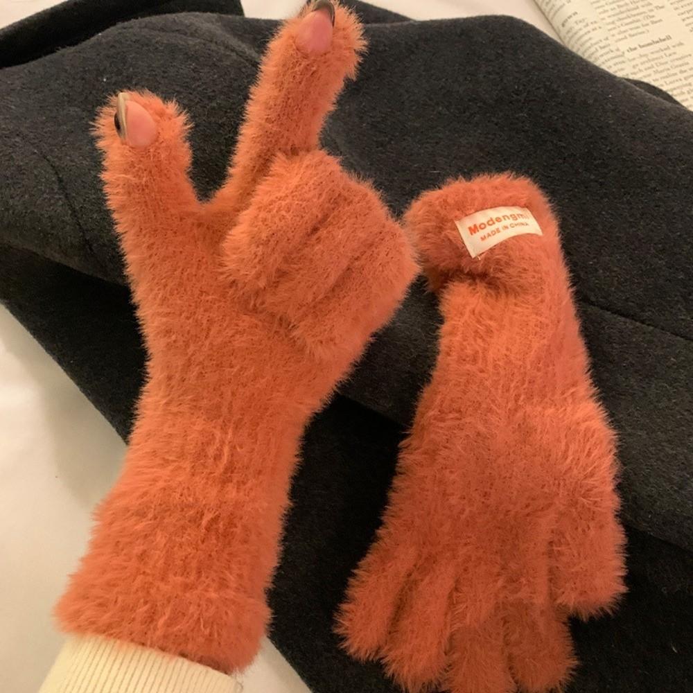 Korean Warm Winter Gloves Mink Fleece Soft Thick Knitted Gloves Touch Screen Gloves Winter Accessories