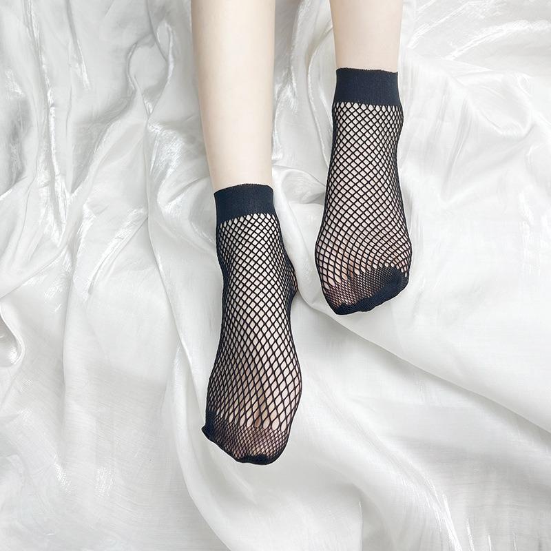 Calzini da donna in rete nera a pois con pizzo - Estivi, Sottili, Corti e Casual